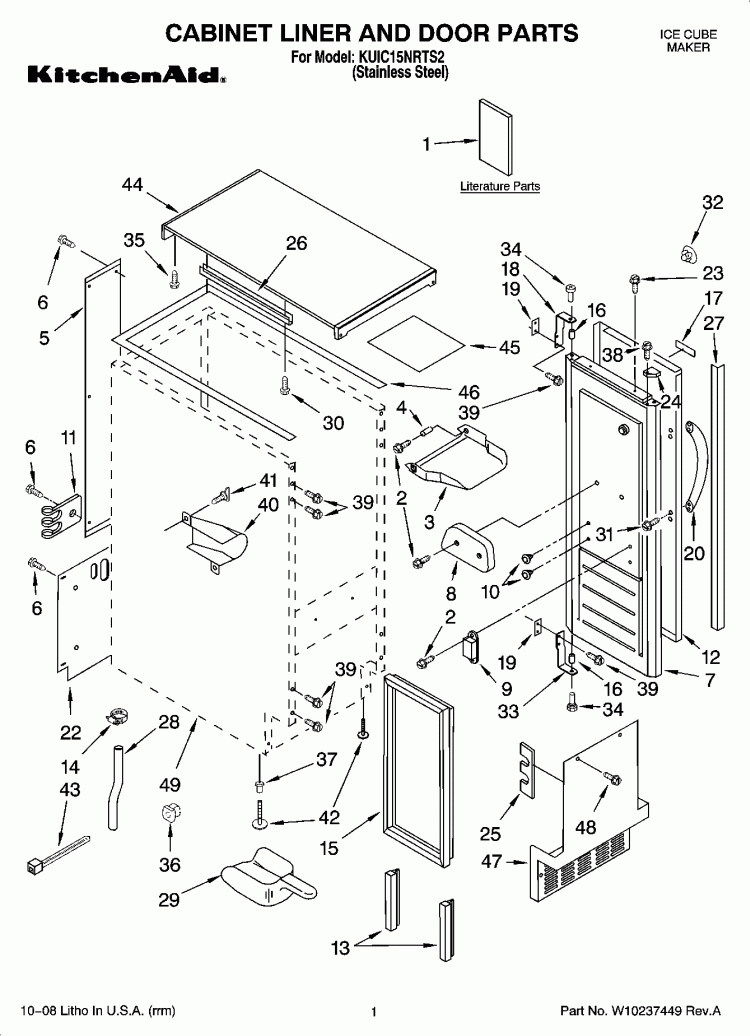 CABINET LINER AND DOOR PARTS Diagram and Parts List for KUIC15NRTS2  KitchenAid Ice Maker