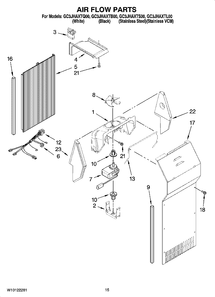 AIR FLOW PARTS Diagram and Parts List for GC3JHAXTL00  Whirlpool Refrigerator
