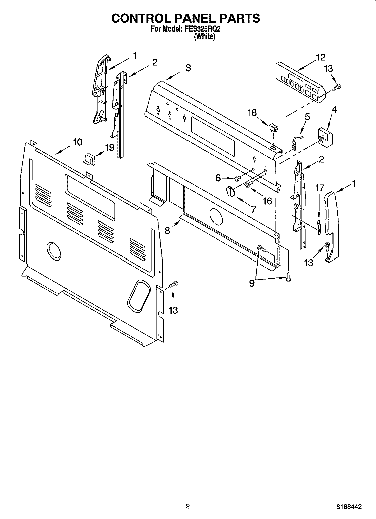CONTROL PANEL PARTS Diagram and Parts List for FES325RQ2  Roper Range