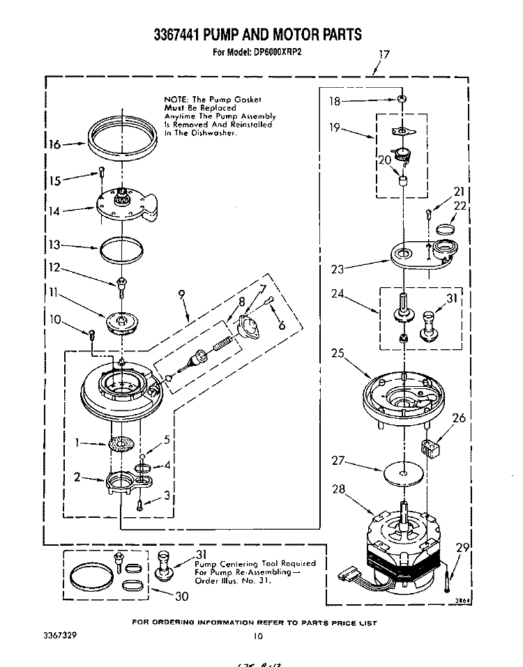 3367441 PUMP AND MOTOR Diagram and Parts List for DP6000XRP2  Whirlpool Dishwasher