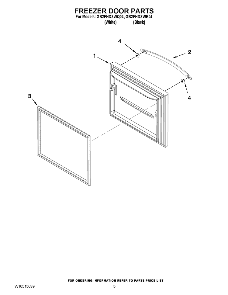 FREEZER DOOR PARTS Diagram and Parts List for GB2FHDXWB04  Whirlpool Refrigerator