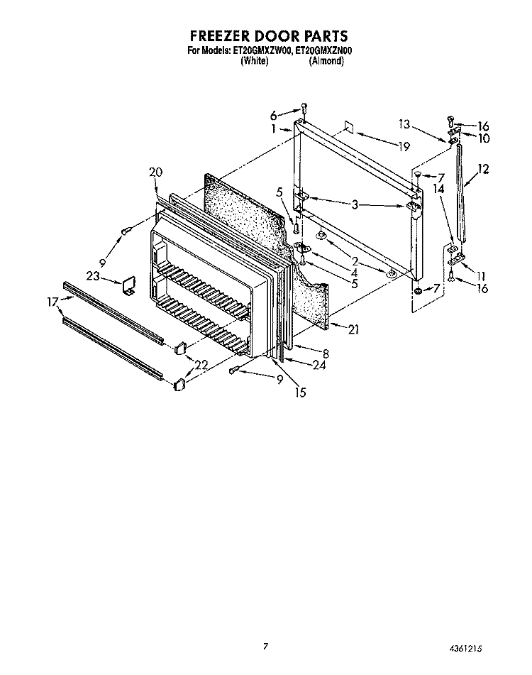 FREEZER DOOR Diagram and Parts List for ET20GMXZN00  Whirlpool Refrigerator