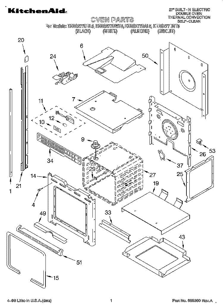 OVEN Diagram and Parts List for KEBS277DBL6  KitchenAid Wall Oven