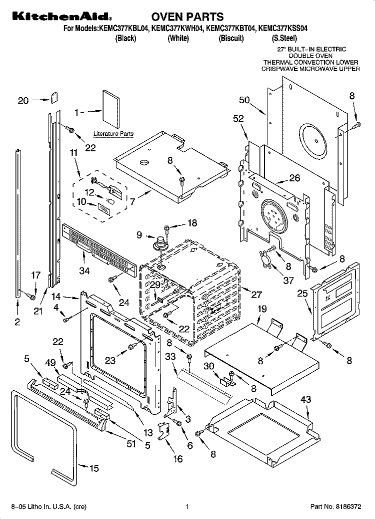 OVEN PARTS Diagram and Parts List for KEMC377KBL04  KitchenAid Microwave Oven Combo