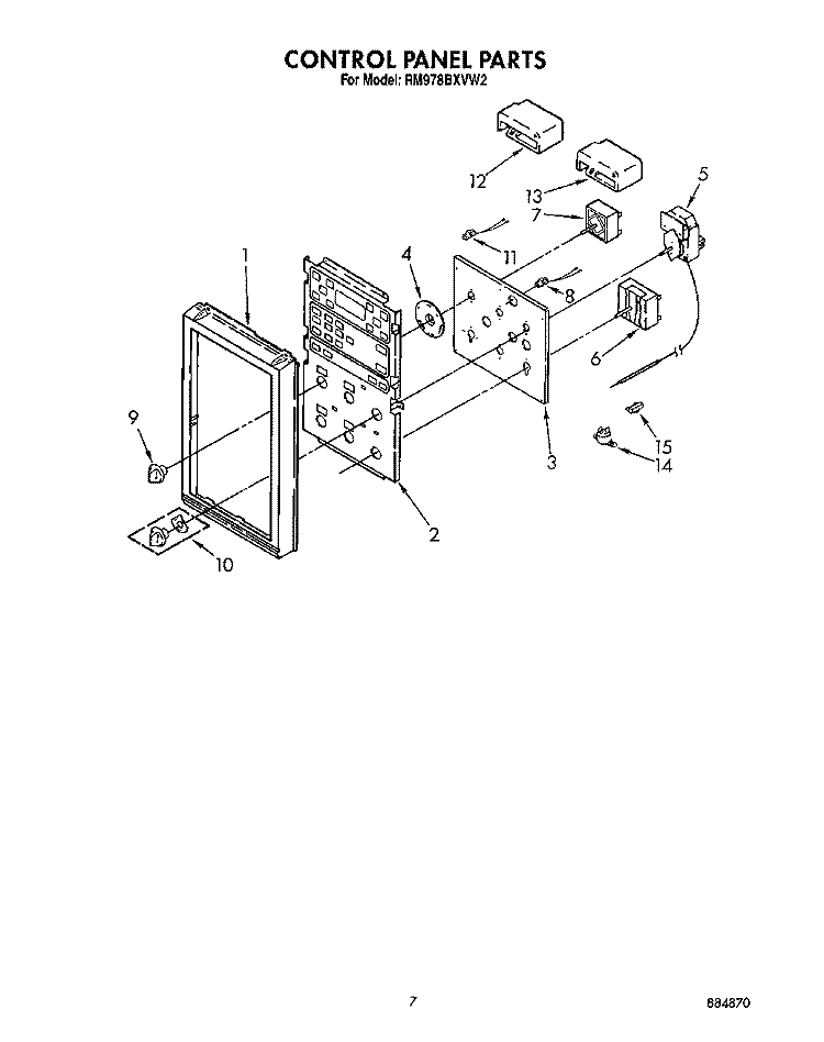 CONTROL PANEL Diagram and Parts List for RM978BXVW2  Whirlpool Microwave Oven Combo