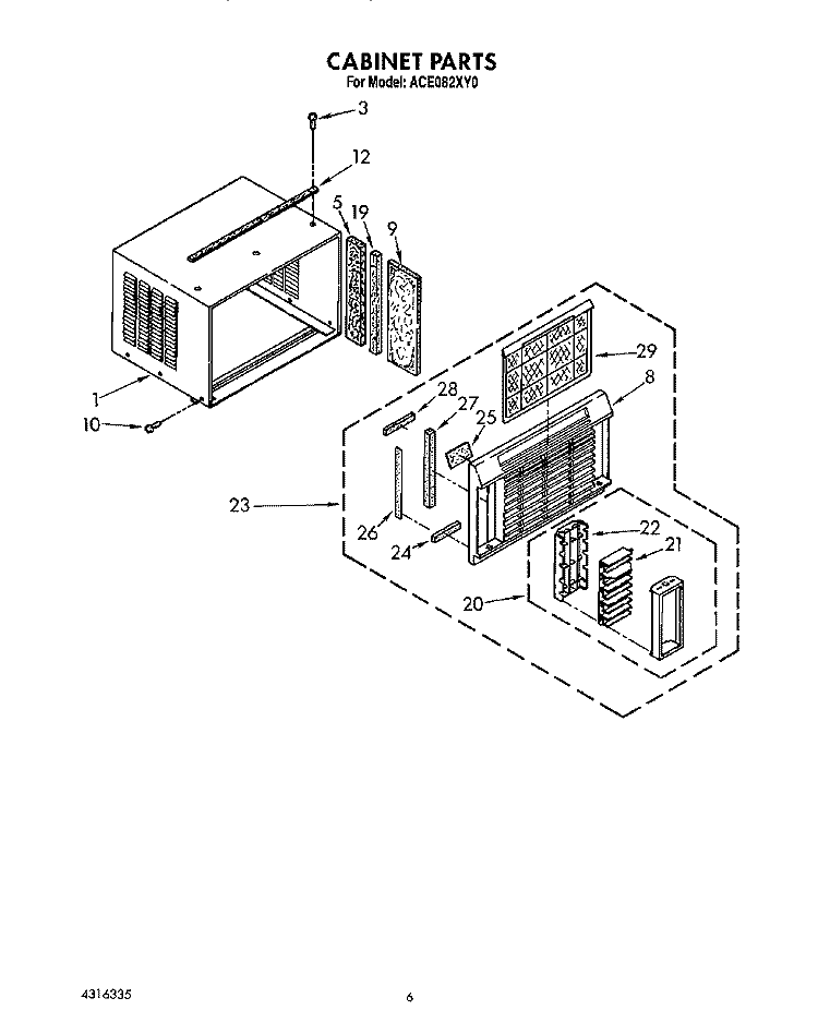 CABINET Diagram and Parts List for ACE082XY0  Whirlpool Air Conditioner