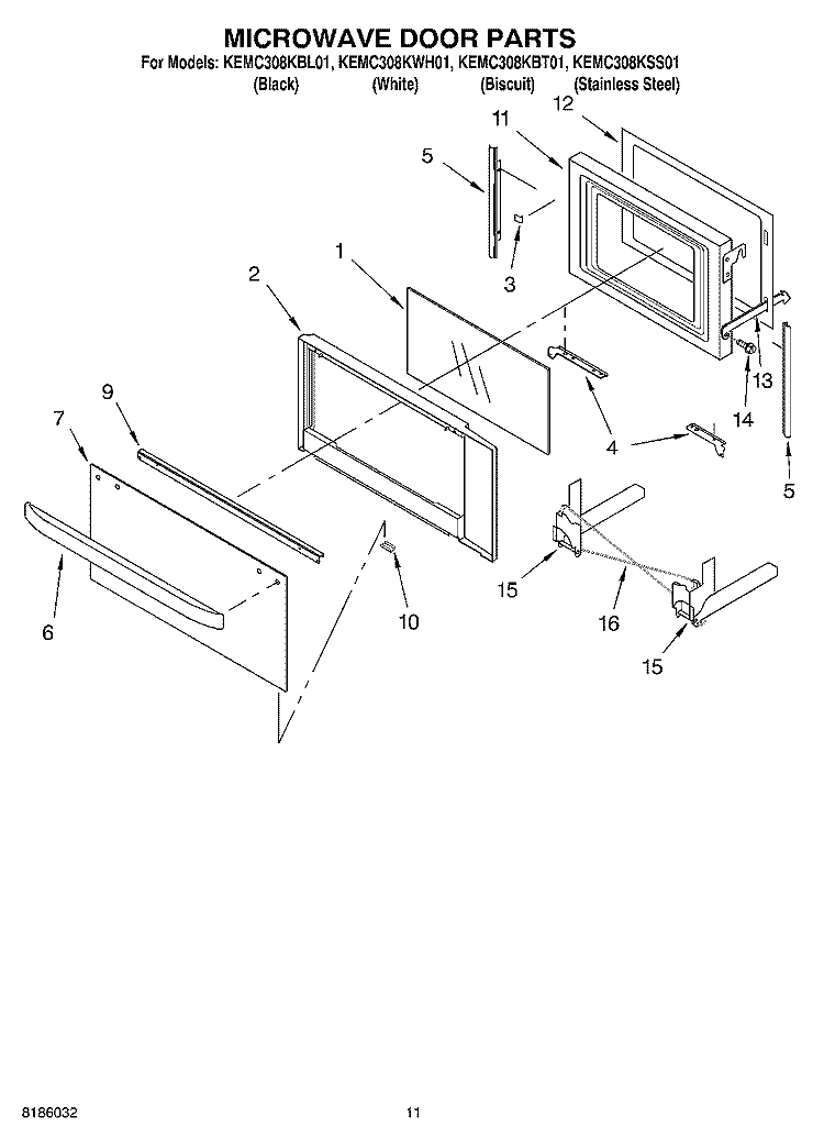 MICROWAVE DOOR PARTS, OPTIONAL PARTS Diagram and Parts List for KEMC308KSS01  KitchenAid Microwave Oven Combo