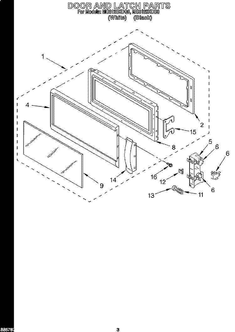 DOOR AND LATCH Diagram and Parts List for MG8120XDQ0  Whirlpool Microwave
