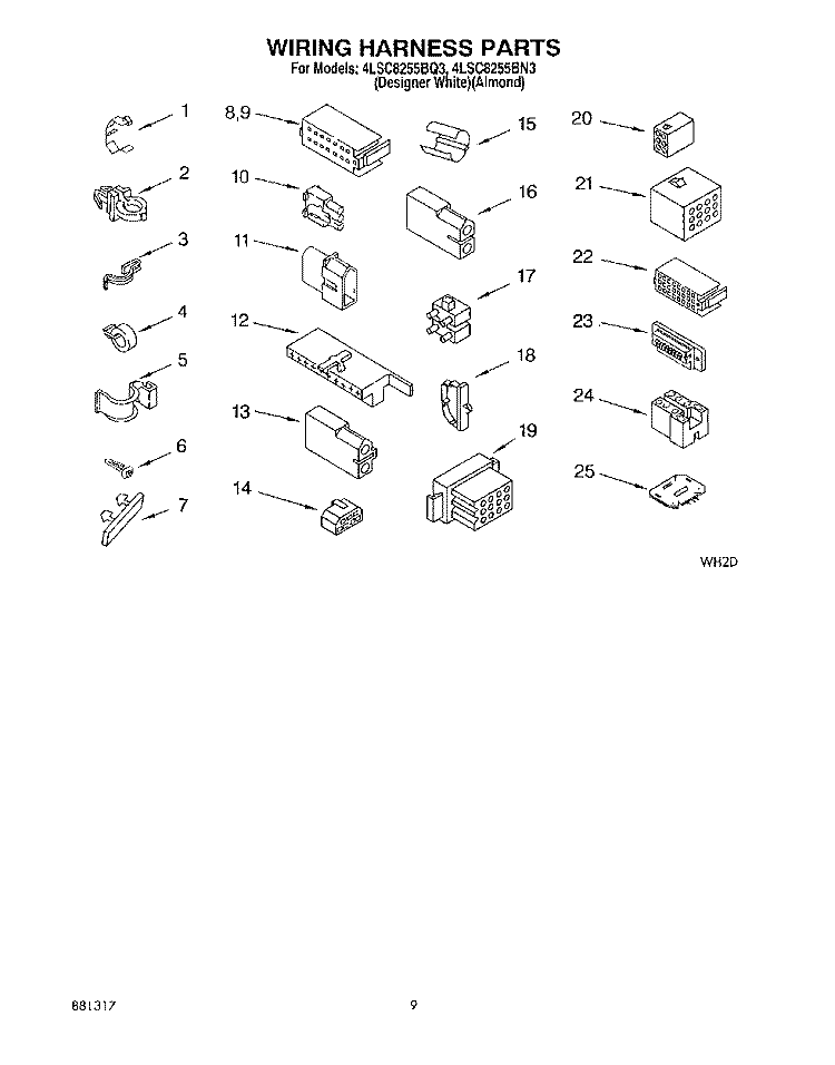 WIRING HARNESS Diagram and Parts List for 4LSC8255BQ3  Whirlpool Washer