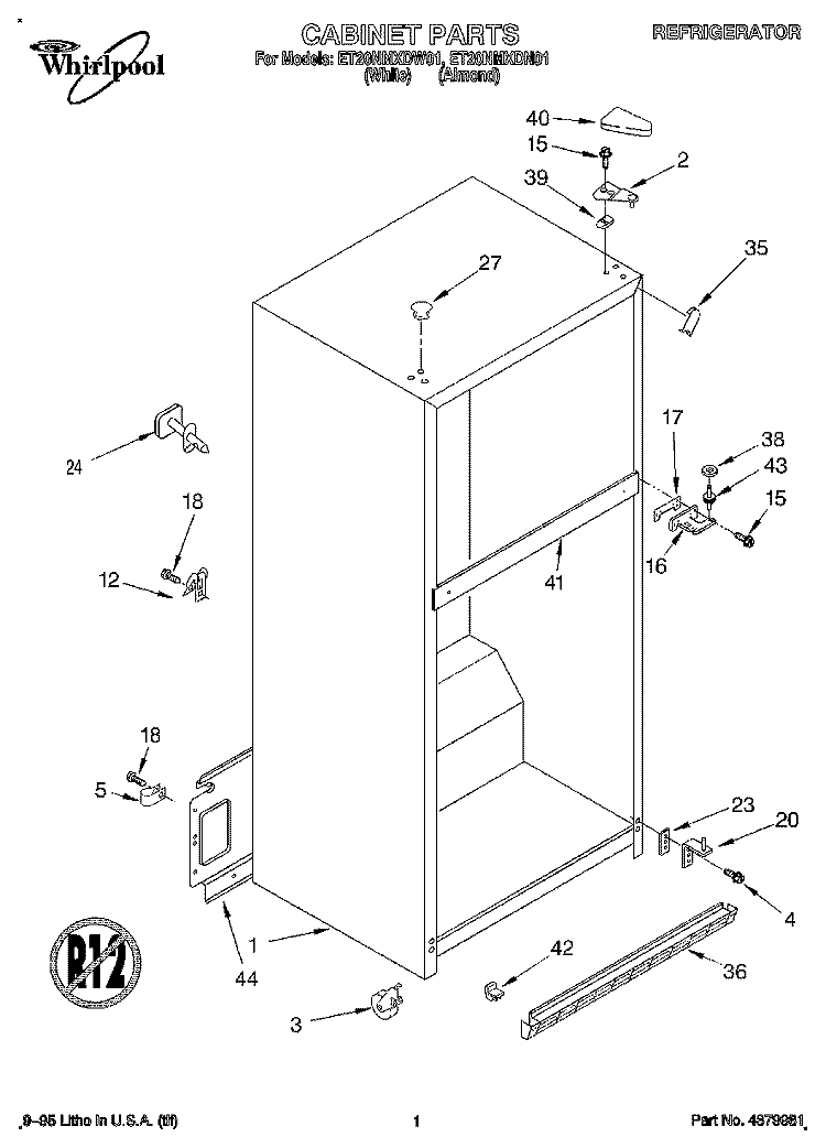 CABINET Diagram and Parts List for ET20NMXDW01  Whirlpool Refrigerator