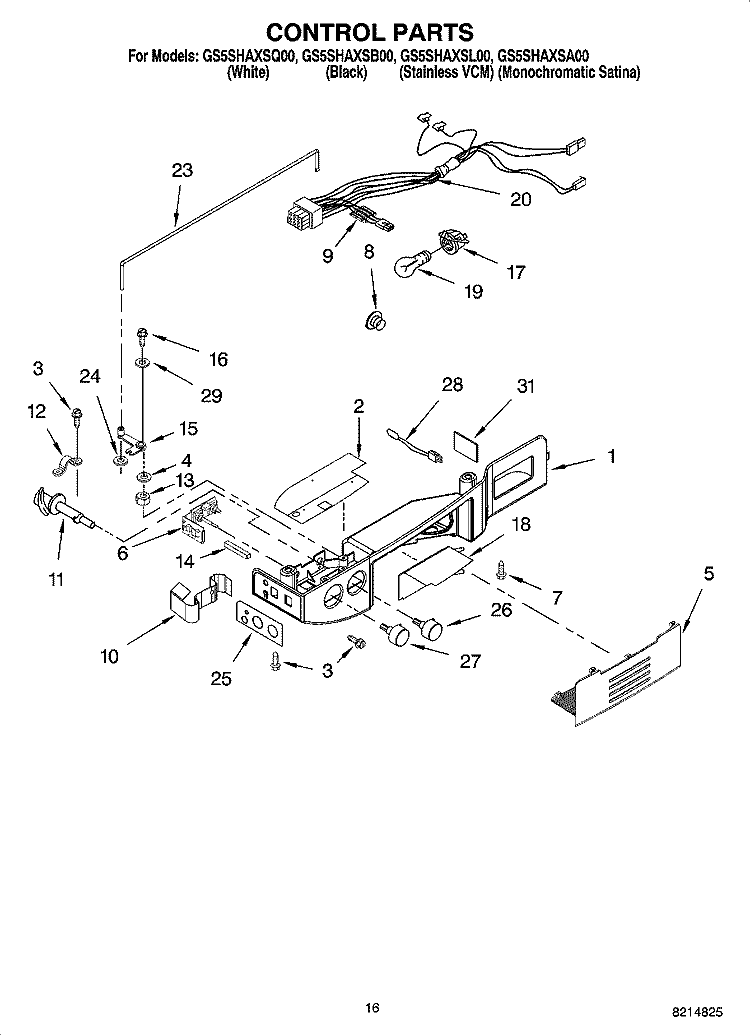 CONTROL PARTS Diagram and Parts List for GS5SHAXSA00  Whirlpool Refrigerator
