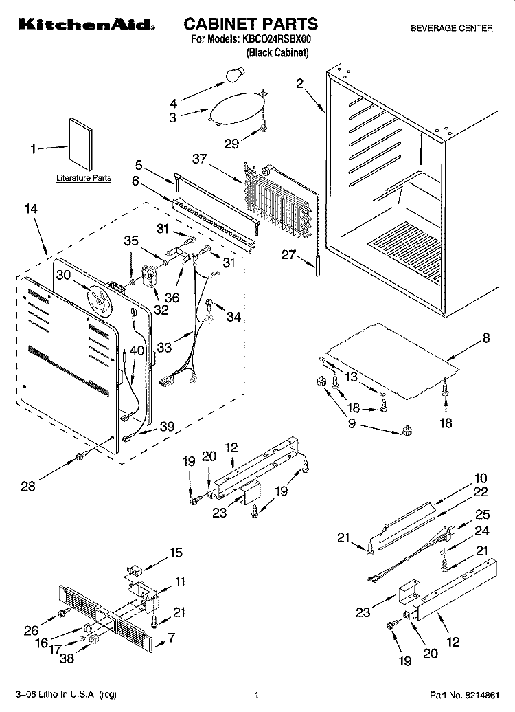 CABINET PARTS Diagram and Parts List for KBCO24RSBX00  KitchenAid Wine and Beverage Cooler