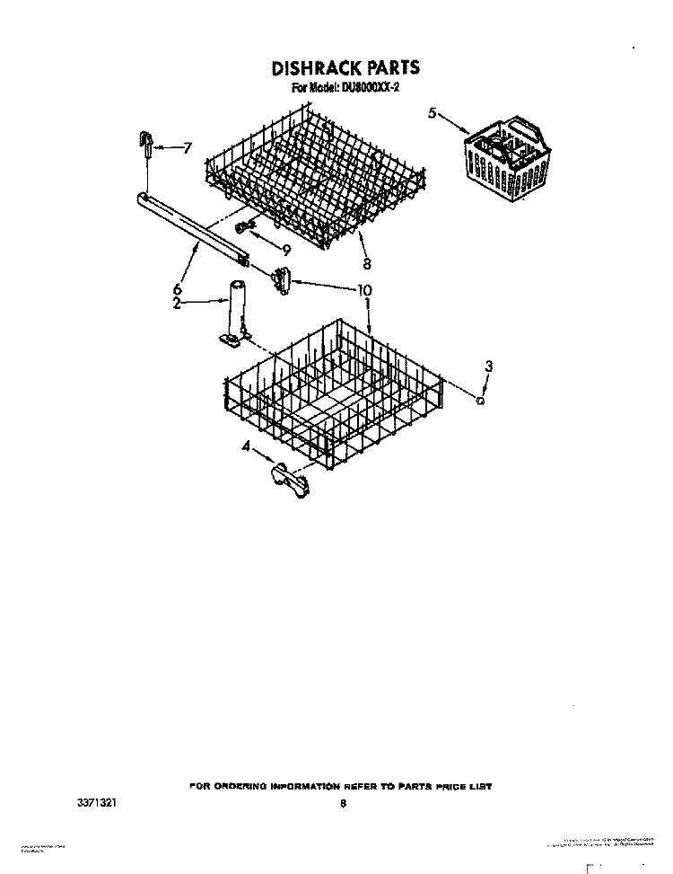 DISHRACK Diagram and Parts List for DU8000XX2  Whirlpool Dishwasher