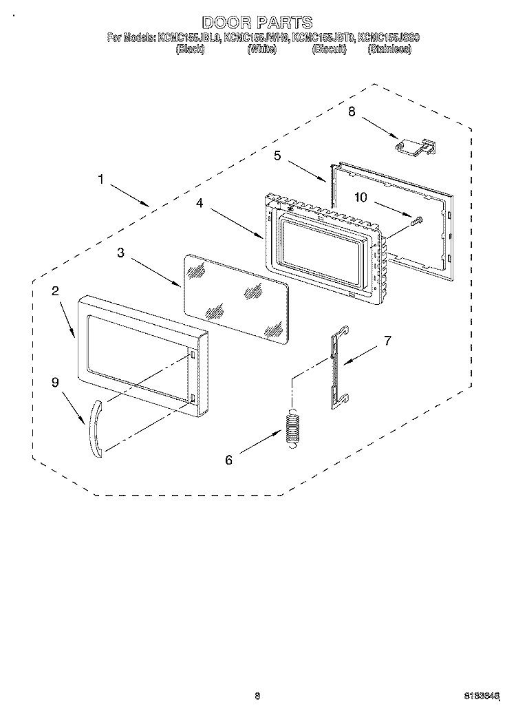 DOOR Diagram and Parts List for KCMC155JSS0  KitchenAid Microwave