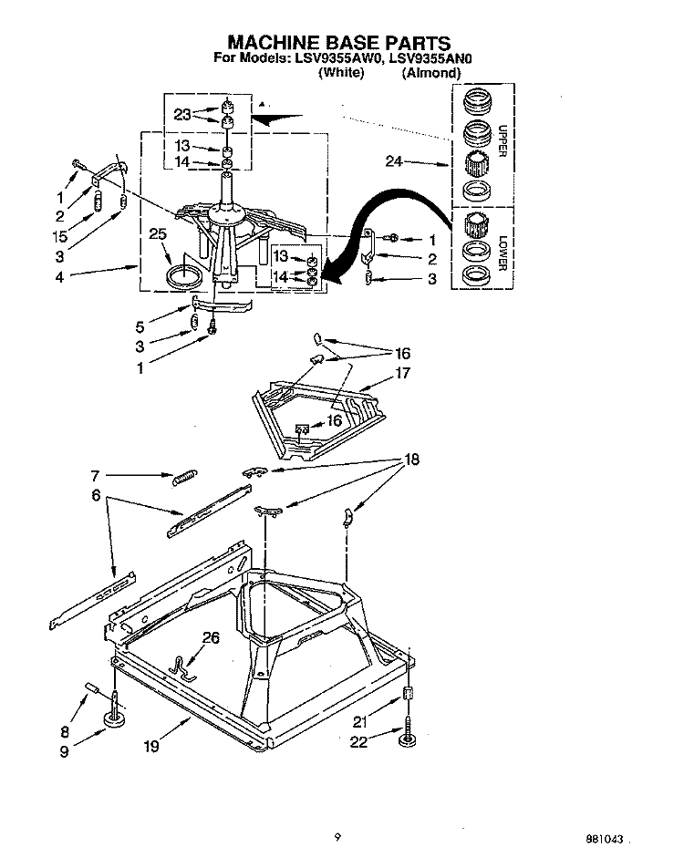 MACHINE BASE Diagram and Parts List for LSV9355AN0  Whirlpool Washer