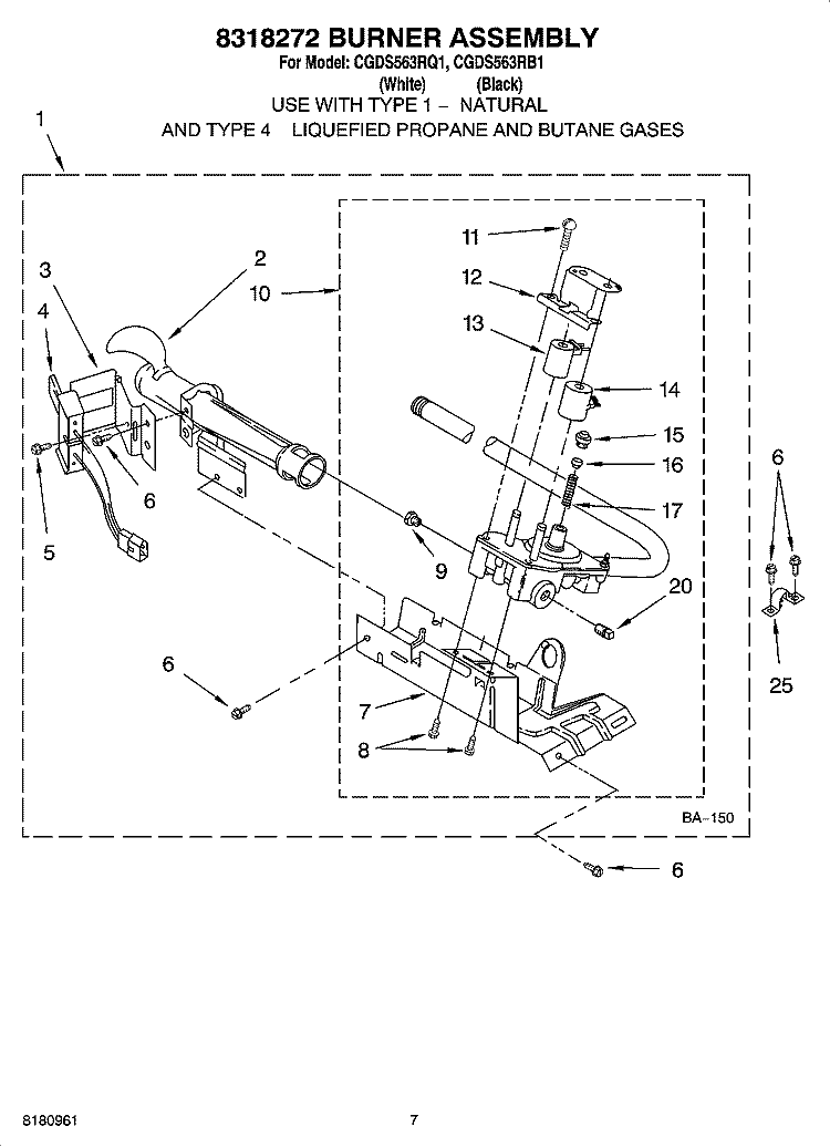8318272 BURNER ASSEMBLY, OPTIONAL PARTS (NOT INCLUDED) Diagram and Parts List for CGDS563RQ1  Crosley Dryer