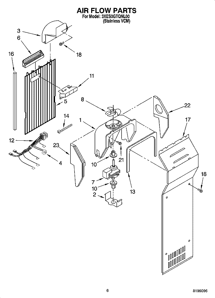 AIR FLOW PARTS Diagram and Parts List for 3XES0GTQNL00  Whirlpool Refrigerator