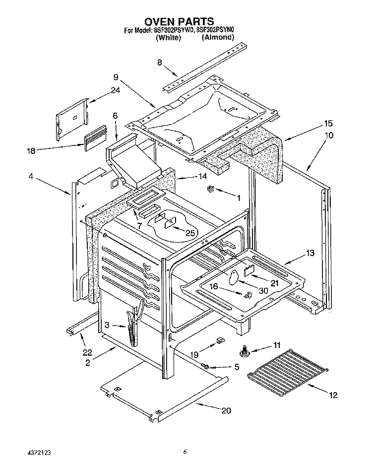 OVEN Diagram and Parts List for 8SF302PSYN0  Whirlpool Range