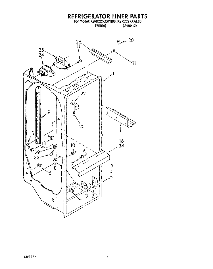 REFRIGERATOR LINER Diagram and Parts List for KSRC22KXAL00  KitchenAid Refrigerator