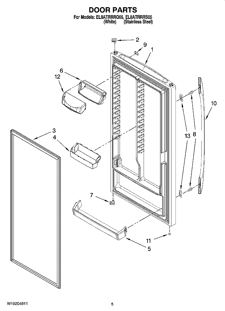 DOOR PARTS Diagram and Parts List for EL8ATRRRS05  Whirlpool Refrigerator