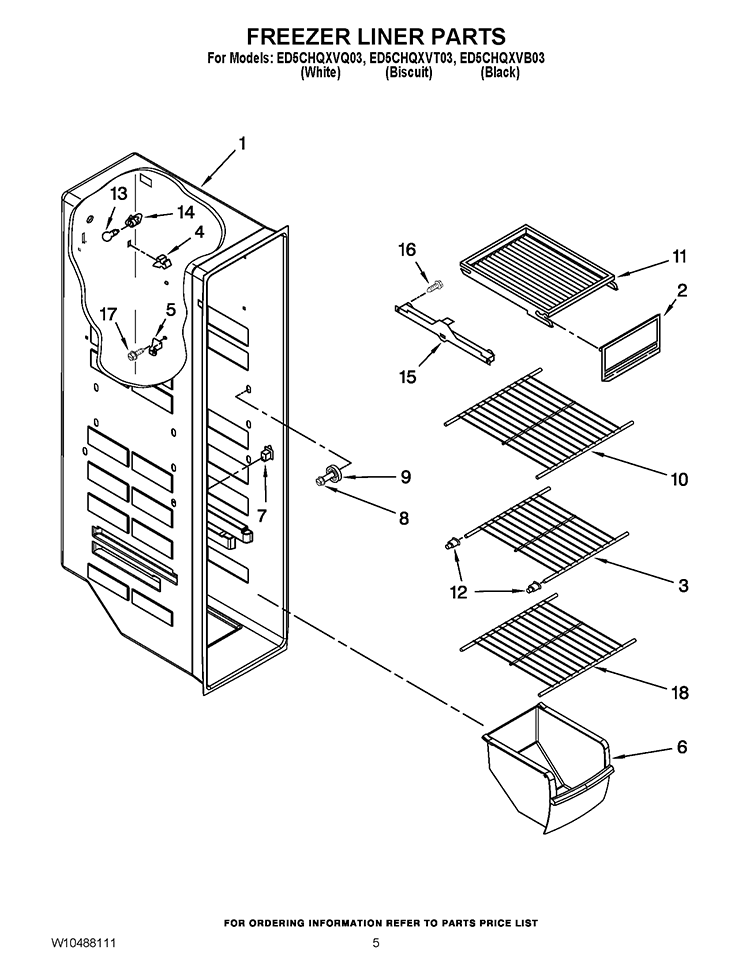 FREEZER LINER PARTS Diagram and Parts List for ED5CHQXVB03  Whirlpool Refrigerator