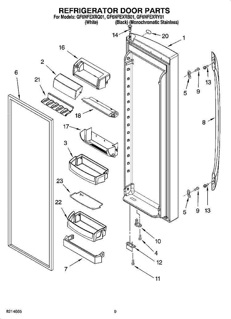 REFRIGERATOR DOOR PARTS Diagram and Parts List for GF6NFEXRB01  Whirlpool Refrigerator