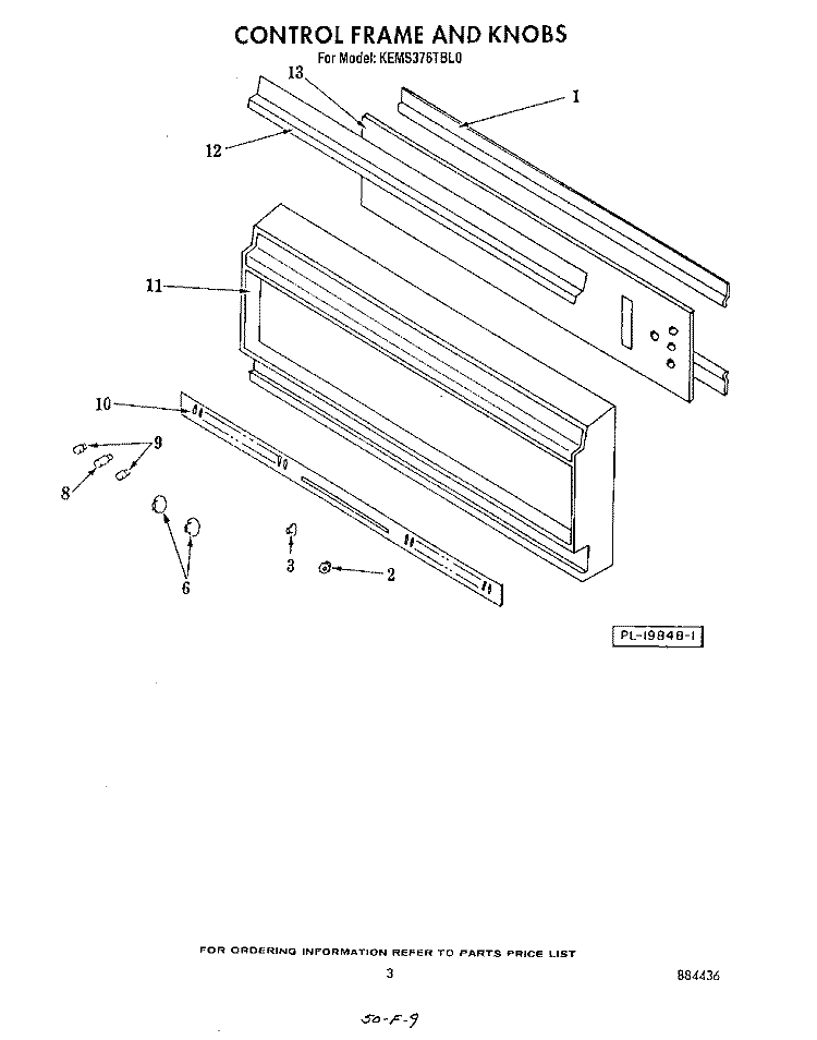 CONTROL FRAME AND KNOBS Diagram and Parts List for KEMS376TWH0  KitchenAid Microwave Oven Combo