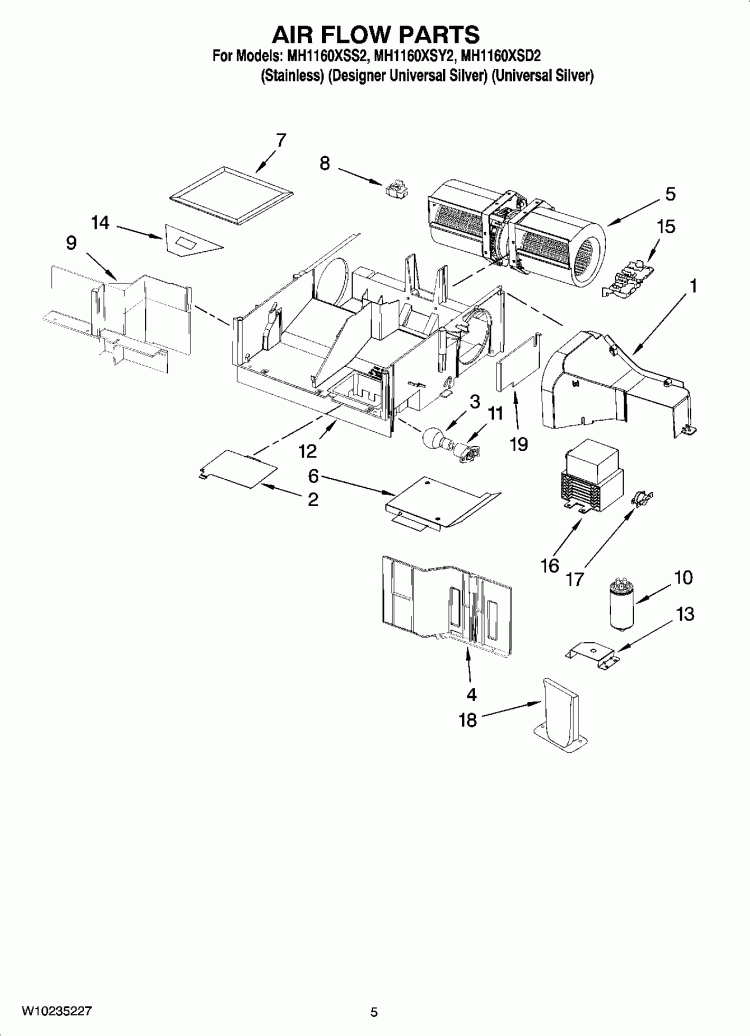 AIR FLOW PARTS Diagram and Parts List for MH1160XSD2  Whirlpool Microwave