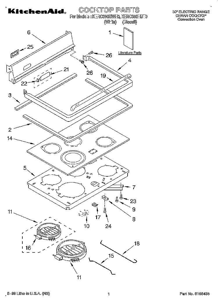 COOKTOP, LITERATURE Diagram and Parts List for KERC506HBT0  KitchenAid Range