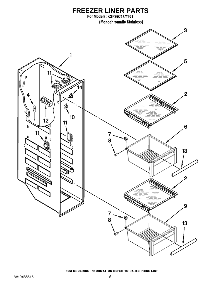 FREEZER LINER PARTS Diagram and Parts List for KSF26C4XYY01  KitchenAid Refrigerator