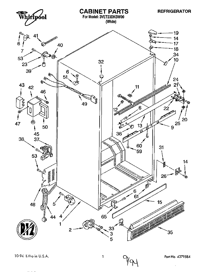 CABINET Diagram and Parts List for 3VET23DKBW00  Whirlpool Refrigerator