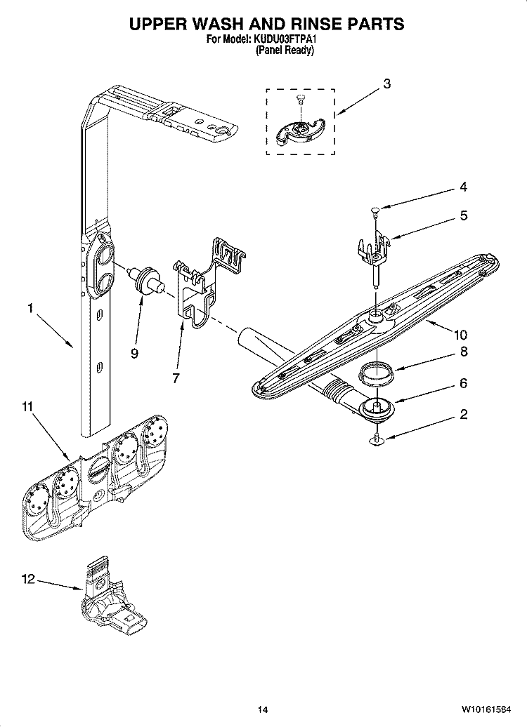 UPPER WASH AND RINSE PARTS Diagram and Parts List for KUDU03FTPA1  KitchenAid Dishwasher