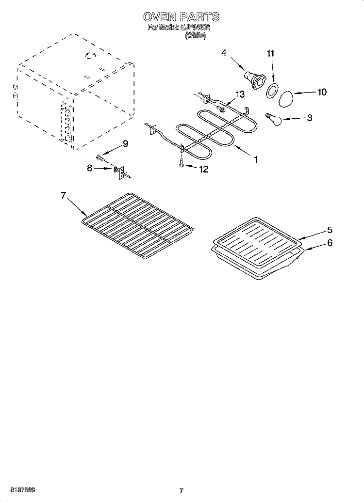 OVEN PARTS Diagram and Parts List for GJP84802  Whirlpool Range