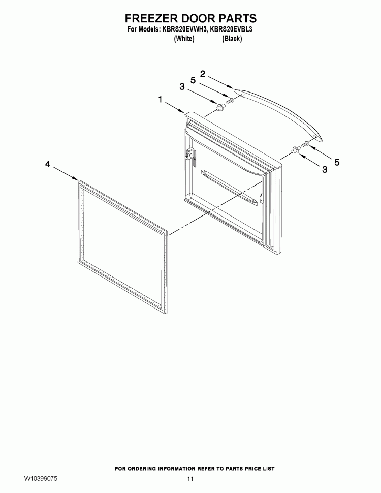 FREEZER DOOR PARTS Diagram and Parts List for KBRS20EVBL3  KitchenAid Refrigerator