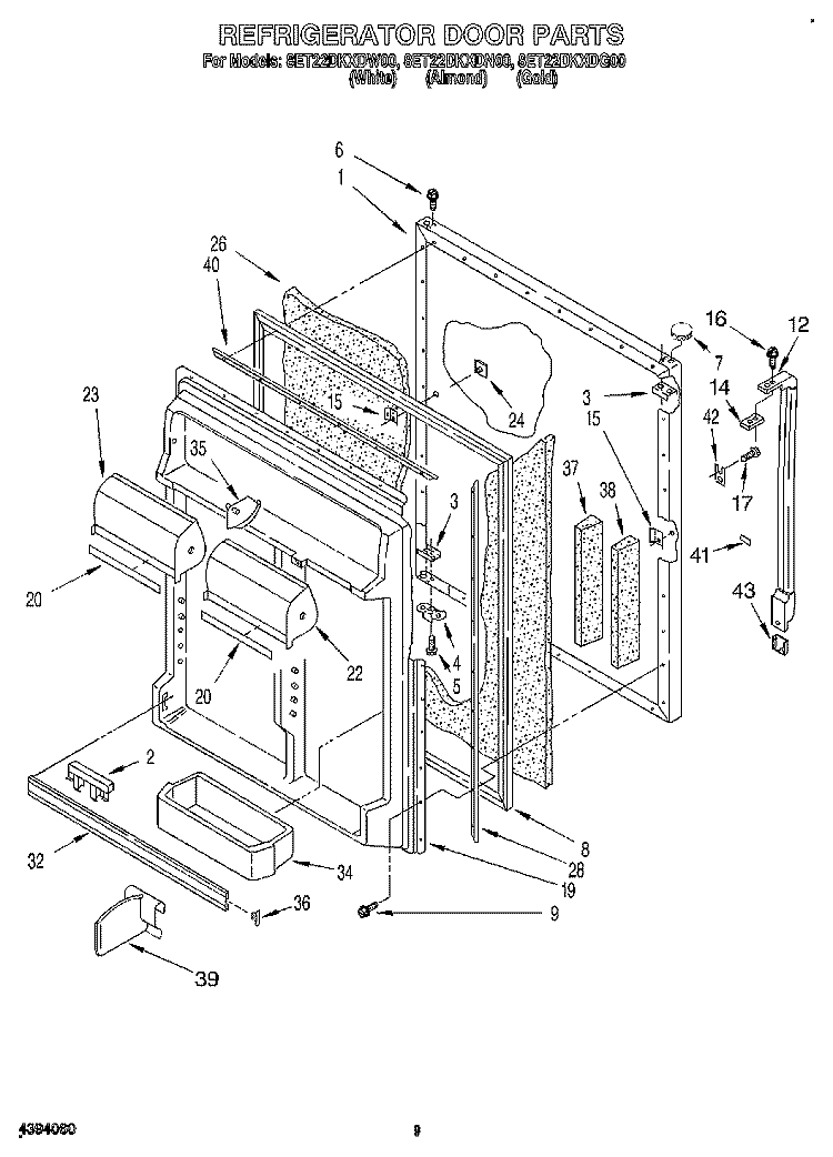 REFRIGERATOR DOOR Diagram and Parts List for 8ET22DKXDN00  Whirlpool Refrigerator