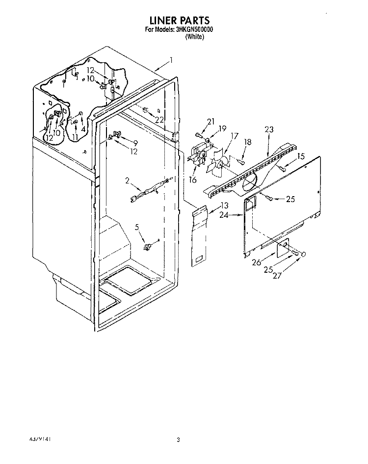 LINER Diagram and Parts List for 3HKGN500000  Whirlpool Refrigerator