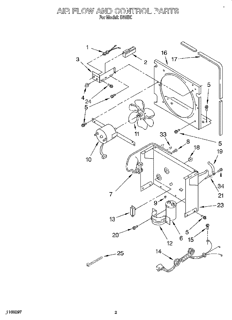AIR FLOW AND CONTROL Diagram and Parts List for D50B0  Whirlpool Dehumidifier