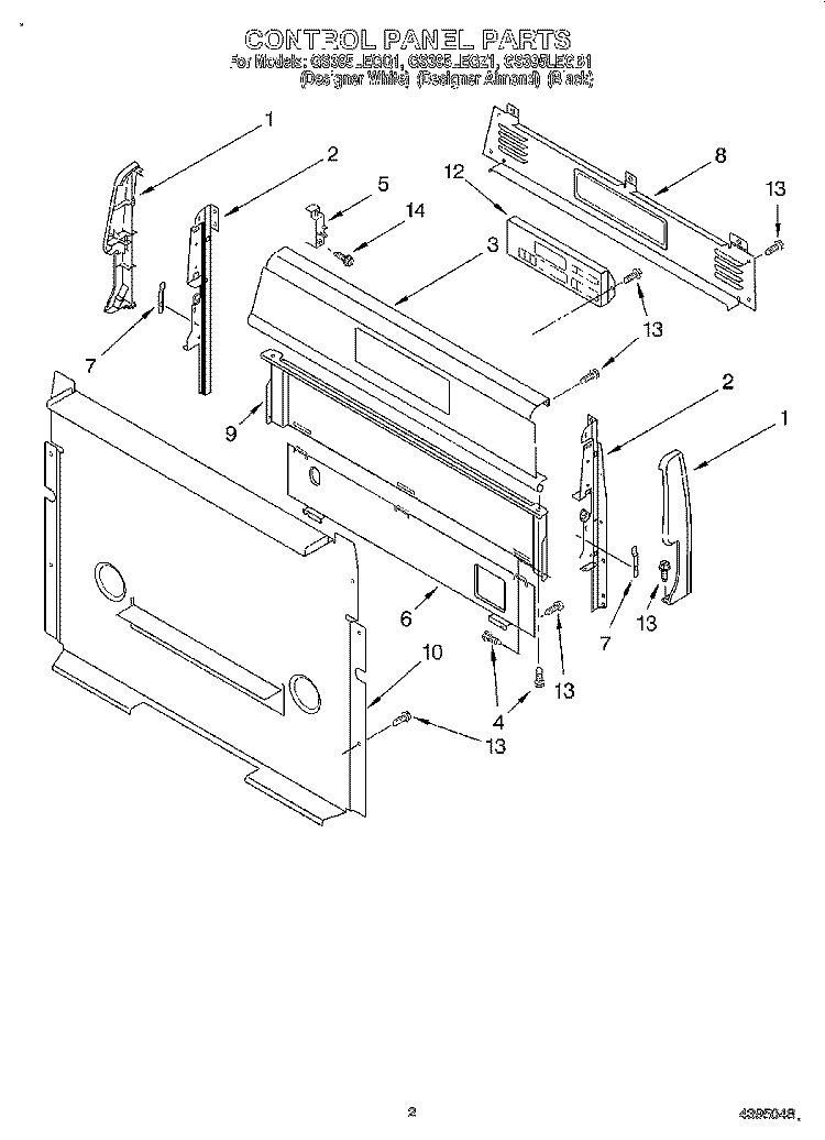 CONTROL PANEL Diagram and Parts List for GS395LEGQ1  Whirlpool Range
