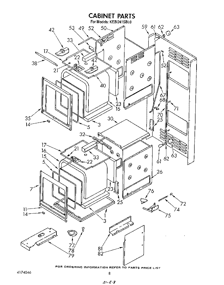CABINET Diagram and Parts List for KEBI241SBL0  KitchenAid Wall Oven