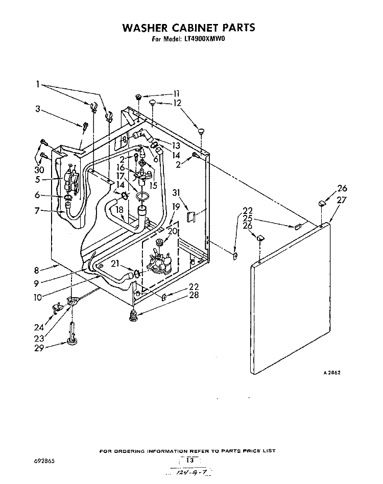 WASHER CABINET Diagram and Parts List for LT4900XMW0  Whirlpool Washer Dryer Combo