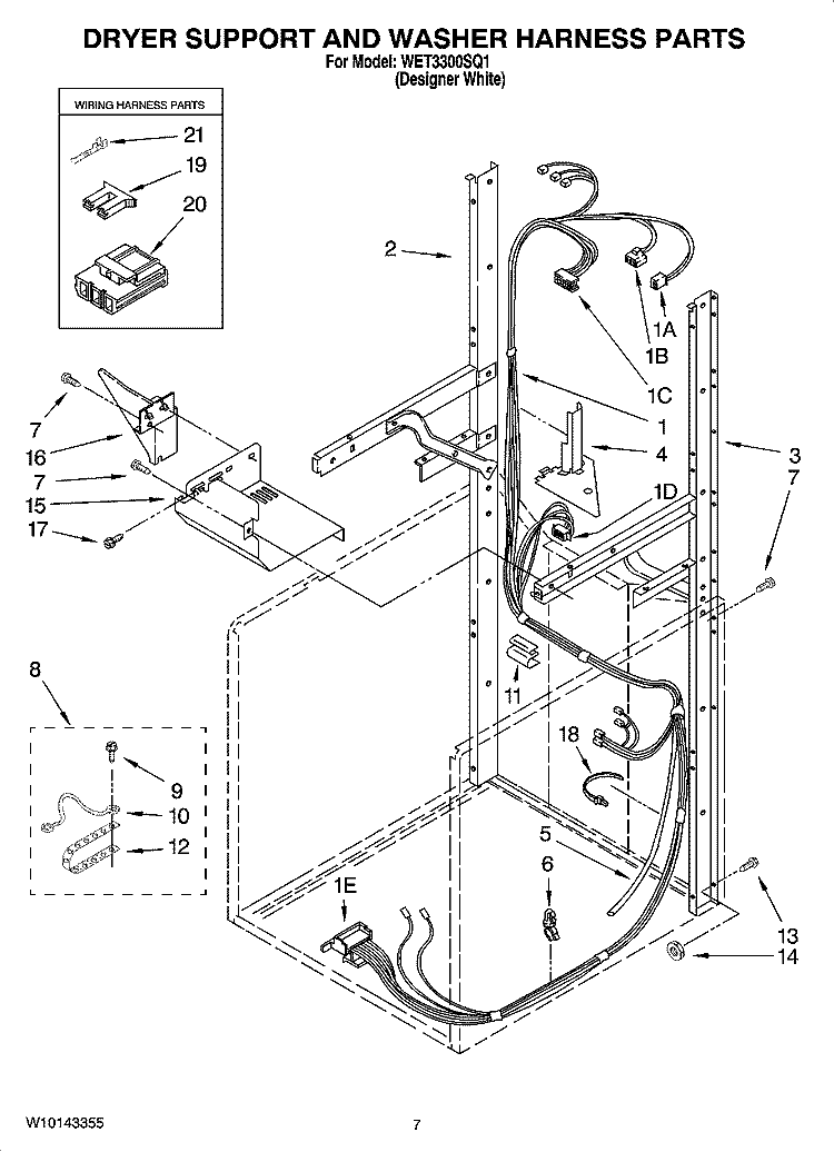 DRYER SUPPORT AND WASHER HARNESS PARTS Diagram and Parts List for WET3300SQ1  Whirlpool Washer Dryer Combo