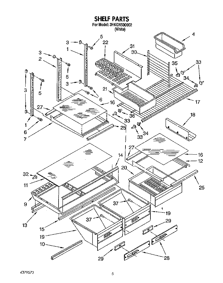 SHELF, LIT/OPTIONAL Diagram and Parts List for 3HKGN500002  Whirlpool Refrigerator
