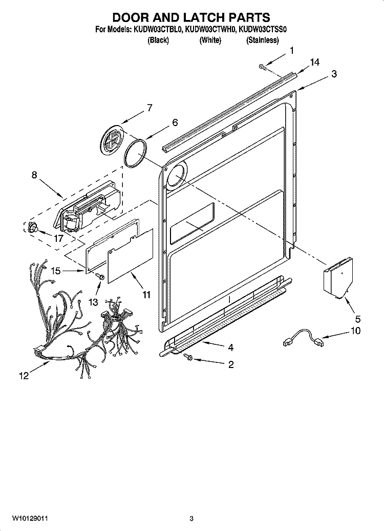 DOOR AND LATCH PARTS Diagram and Parts List for KUDW03CTBL0  KitchenAid Dishwasher