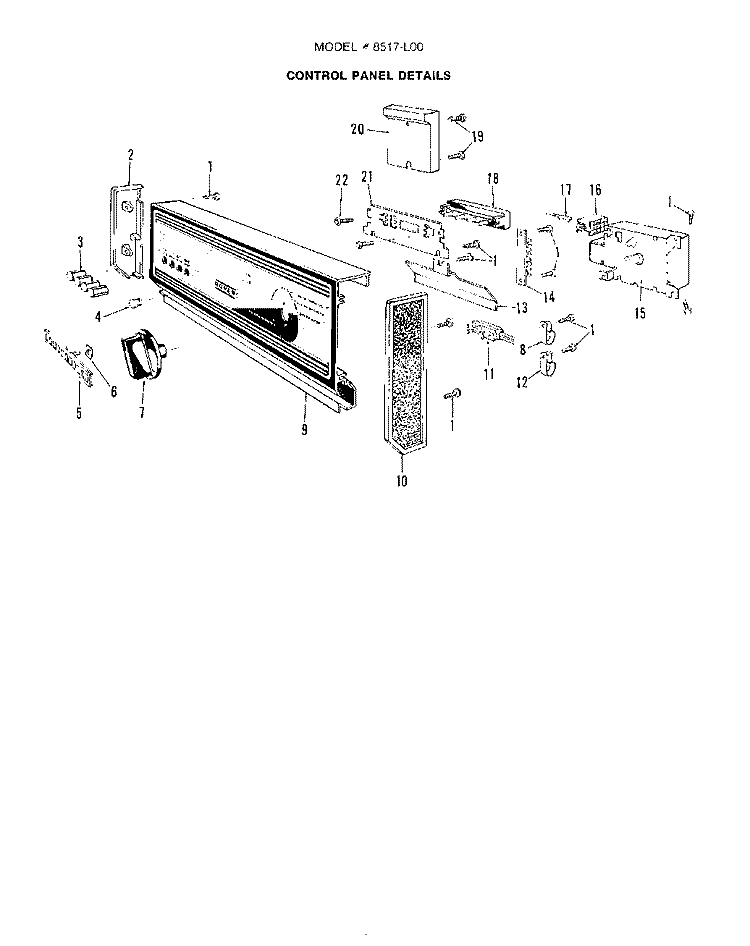 CONTROL PANEL Diagram and Parts List for 8517L00  Roper Dishwasher