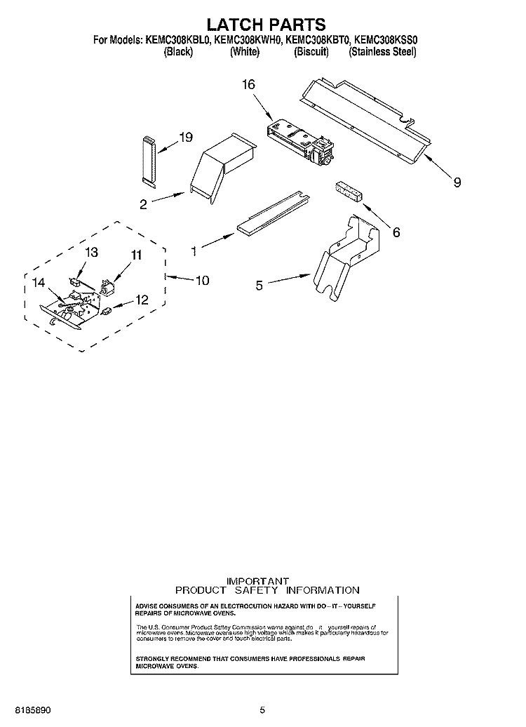 LATCH Diagram and Parts List for KEMC308KSS0  KitchenAid Microwave Oven Combo