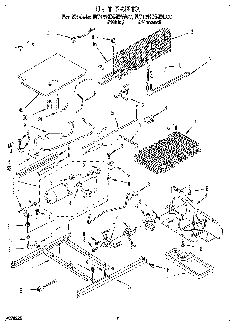 UNIT Diagram and Parts List for RT18HDXBW00  Roper Refrigerator