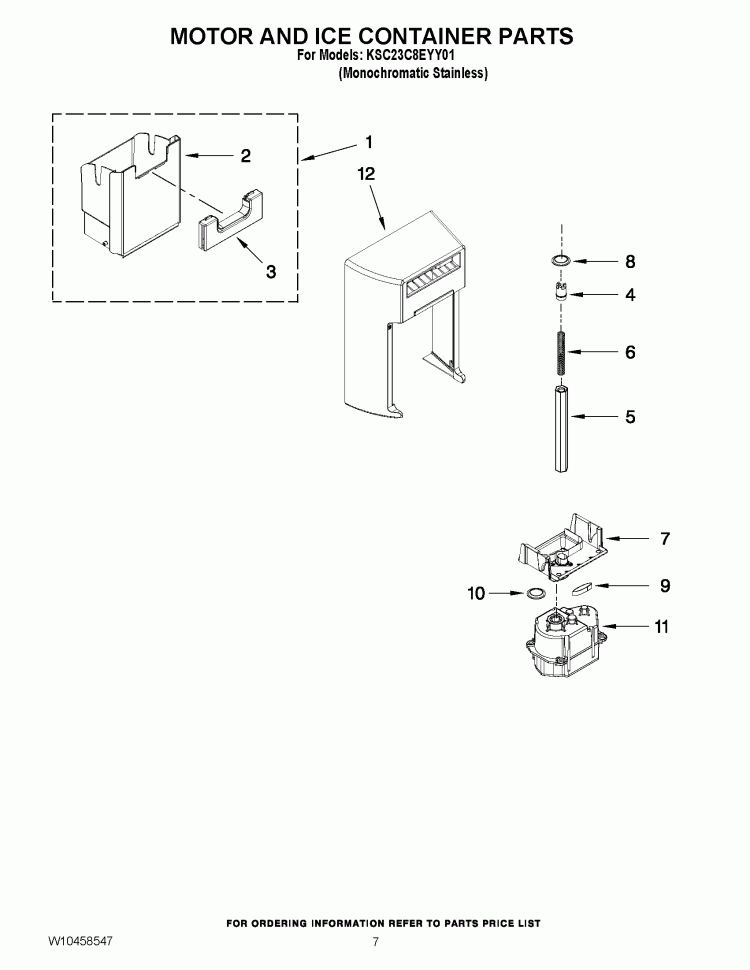 MOTOR AND ICE CONTAINER PARTS Diagram and Parts List for KSC23C8EYY01  KitchenAid Refrigerator