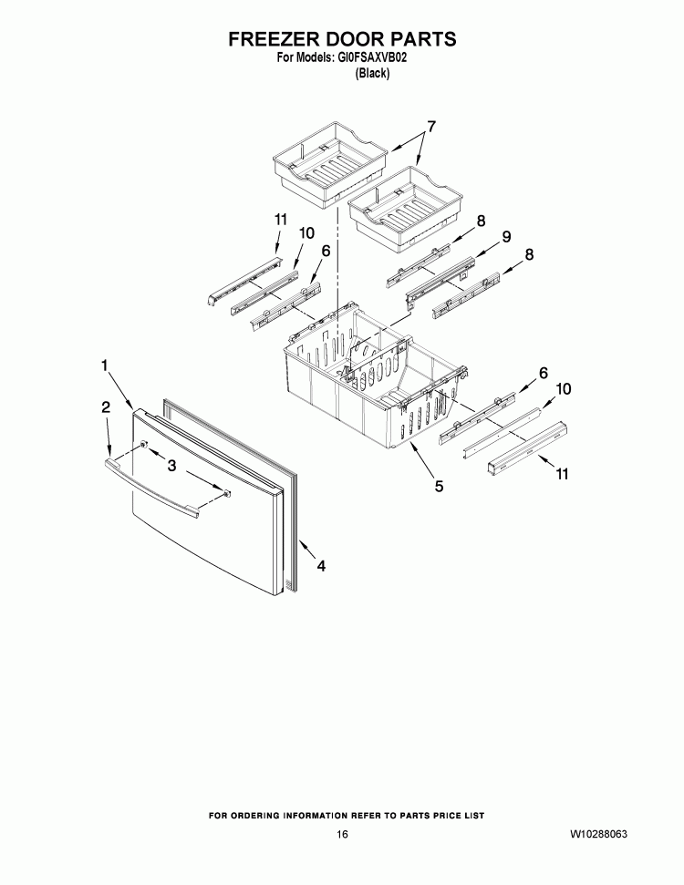 FREEZER DOOR PARTS Diagram and Parts List for GI0FSAXVB02  Whirlpool Refrigerator