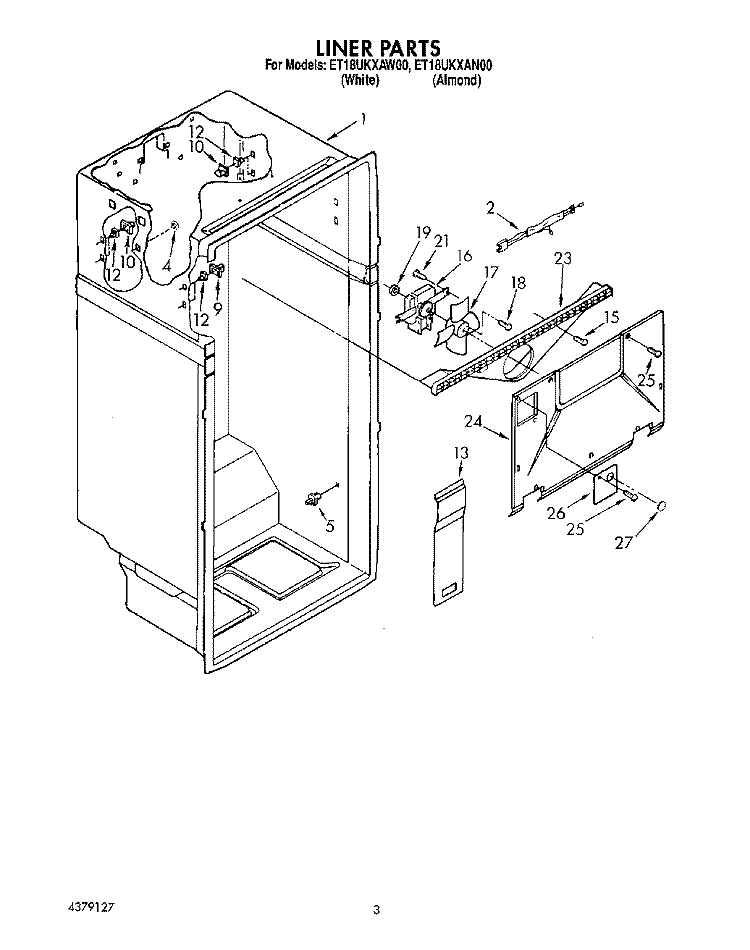 LINER Diagram and Parts List for ET18UKXAN00  Whirlpool Refrigerator