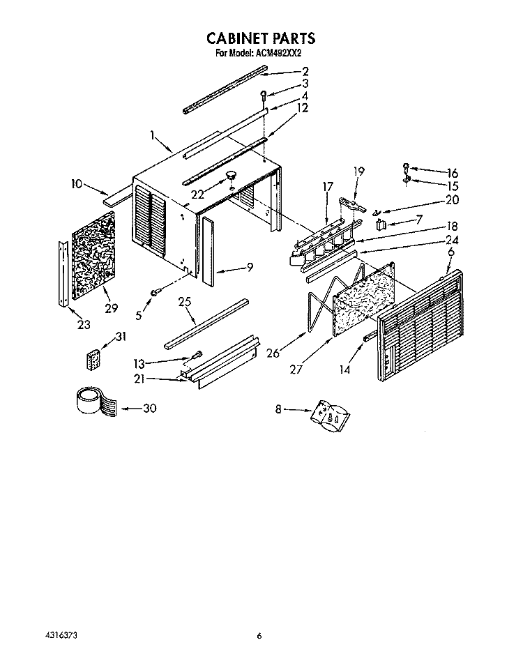 CABINET Diagram and Parts List for ACM492XX2  Whirlpool Air Conditioner